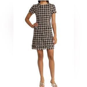 NWOT Eliza J Sequin Bouclé Black Plaid Dress - Sz 12